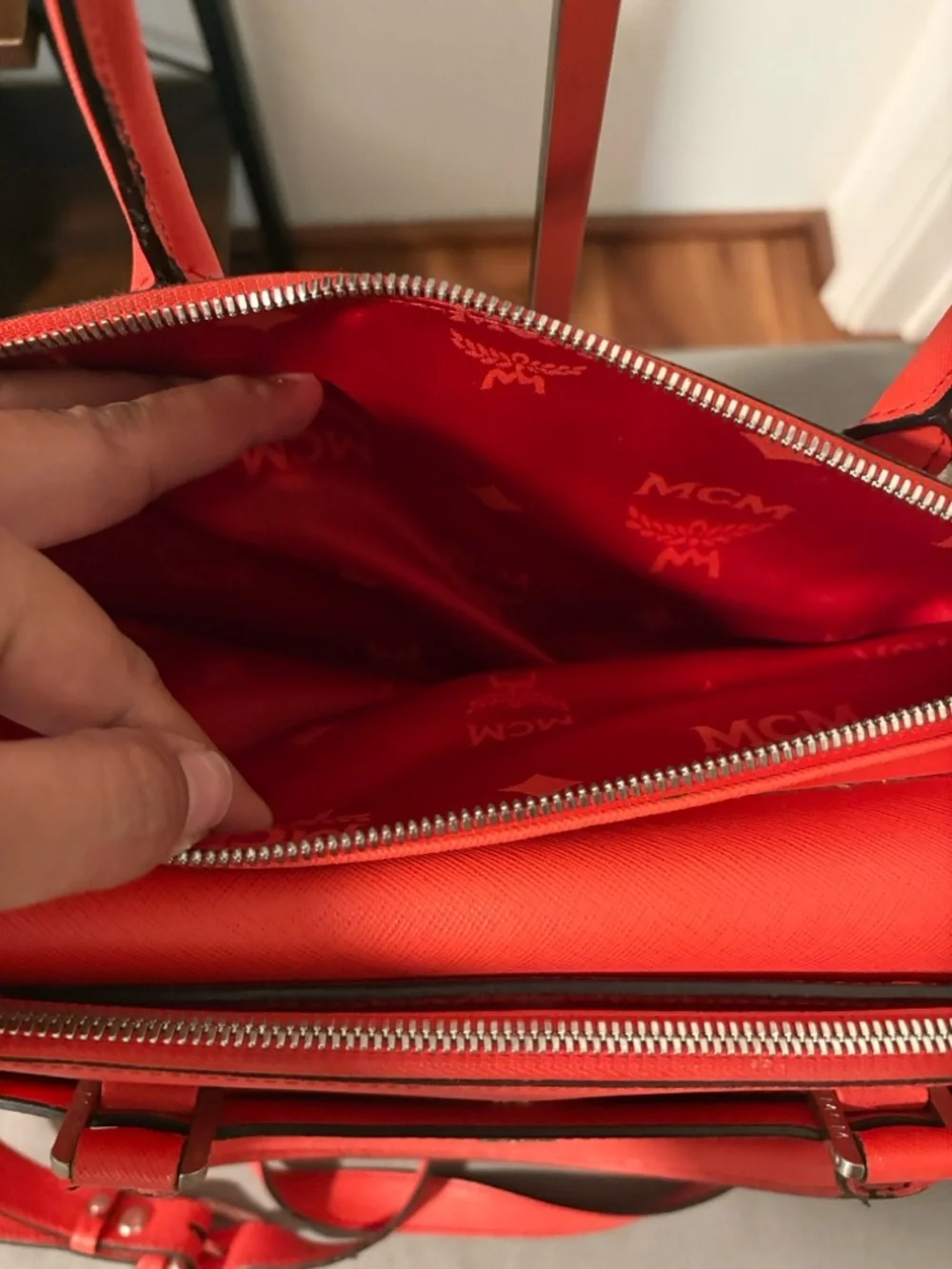 MCM CORAL ELDA Orange Reddish 2 Way Tote Bag READ DESCRIPTION - Picture 9 of 15